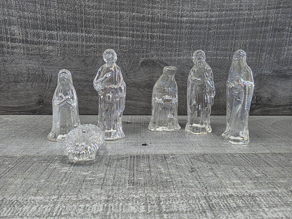 Vtg Crystalline Glass Nativity Set Of 6 Silent Night Collection Holy Family g51a